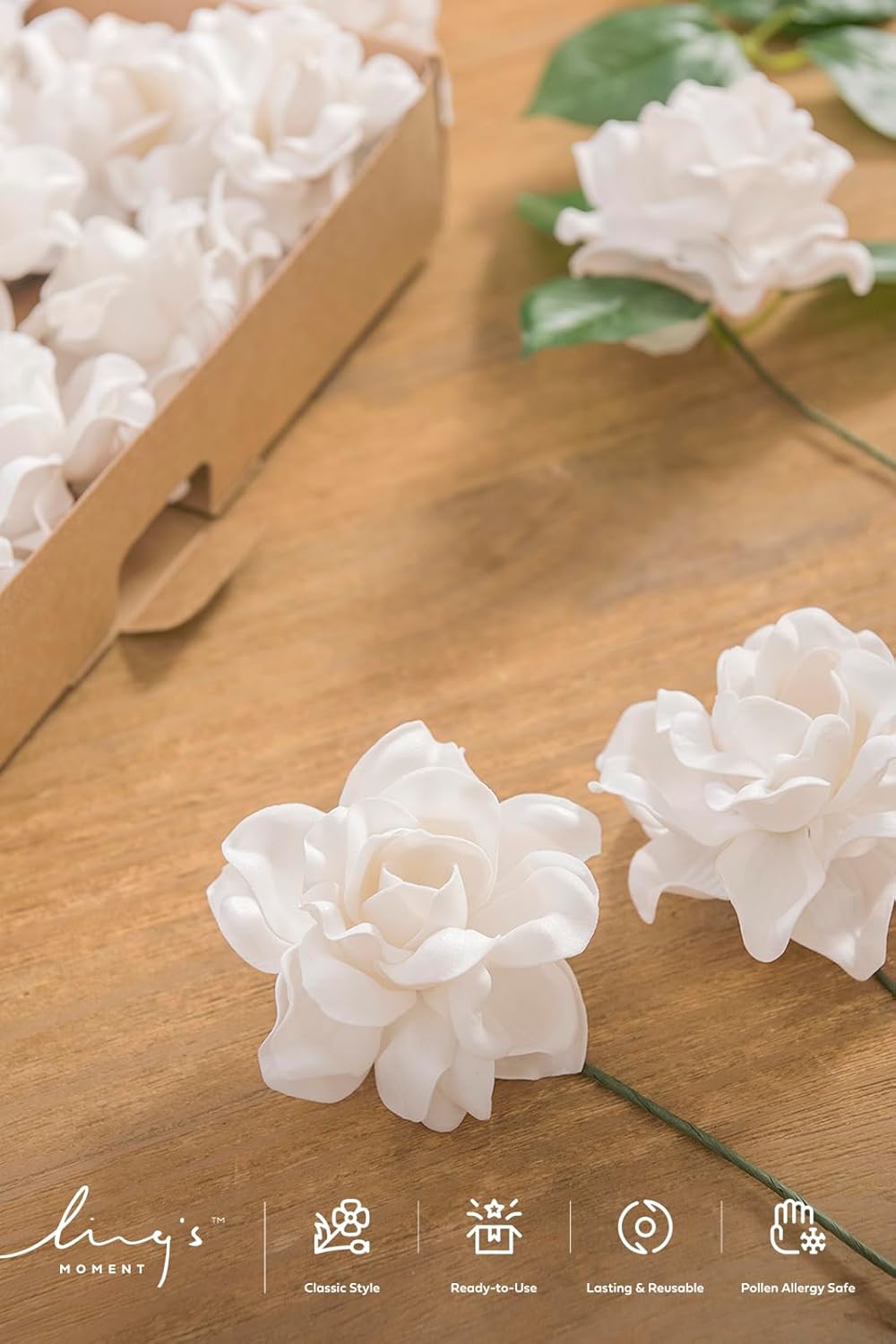 Cream Artificial Gardenia Flowers with Stems, 25 pcs | Artificial Gardenia Flowers, Foam Floral Heads for DIY Wedding Bouquets, Centerpieces, Crafts & Home Decor Decorations