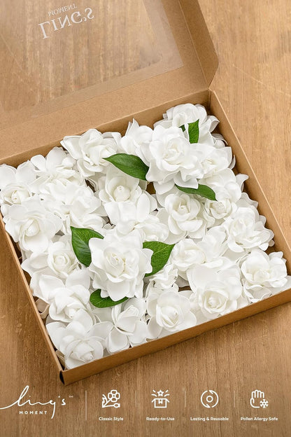 Cream Artificial Gardenia Flowers with Stems, 25 pcs | Artificial Gardenia Flowers, Foam Floral Heads for DIY Wedding Bouquets, Centerpieces, Crafts & Home Decor Decorations