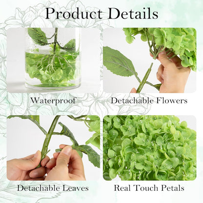 3 Pcs Green Hydrangea Artificial Flowers Realistic Real Touch Latex Flower | Faux Hydrangeas Decor for Wedding Table Centerpieces Home Party Outdoor Arrangements Vase