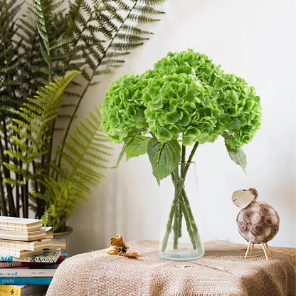 3 Pcs Green Hydrangea Artificial Flowers Realistic Real Touch Latex Flower | Faux Hydrangeas Decor for Wedding Table Centerpieces Home Party Outdoor Arrangements Vase