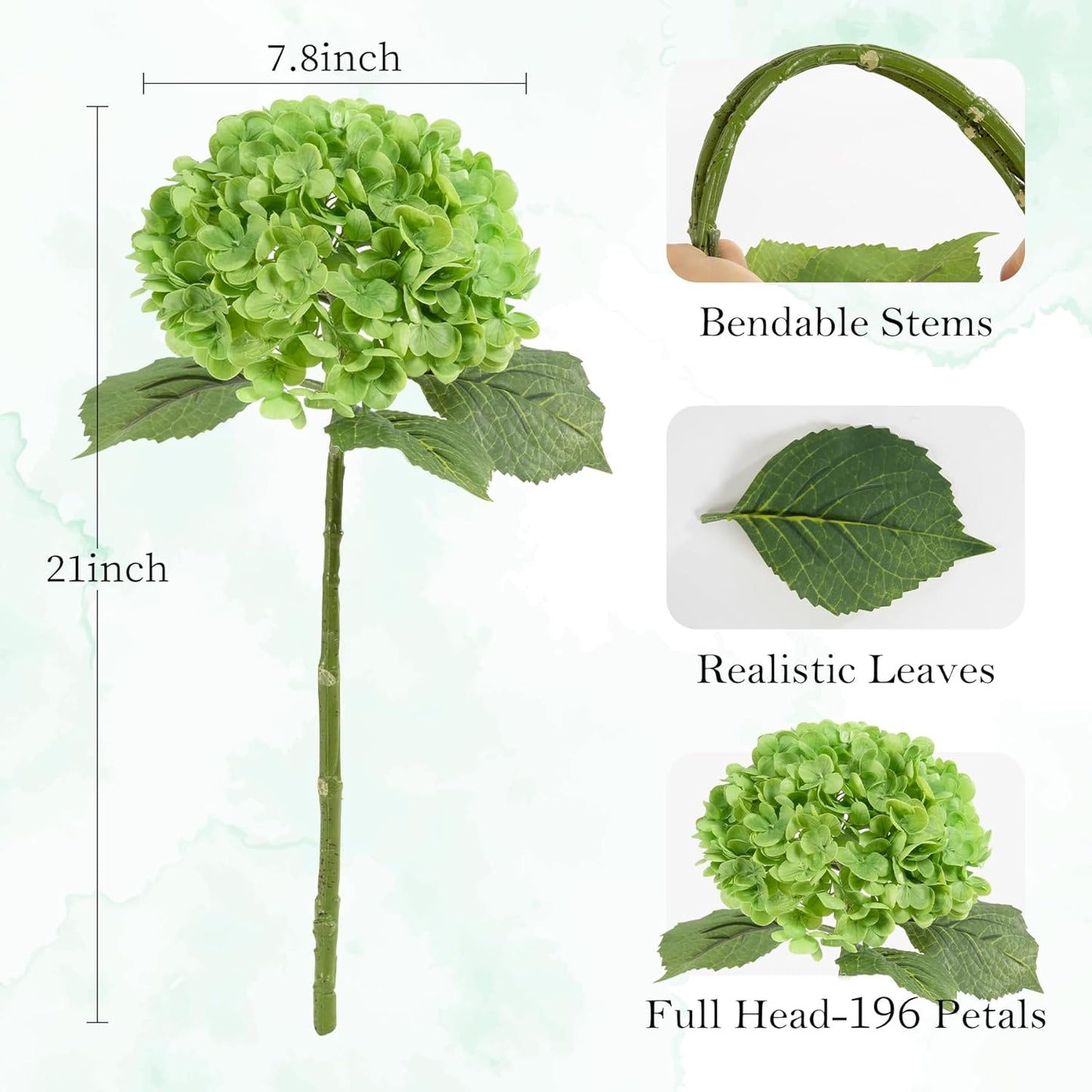 3 Pcs Green Hydrangea Artificial Flowers Realistic Real Touch Latex Flower | Faux Hydrangeas Decor for Wedding Table Centerpieces Home Party Outdoor Arrangements Vase