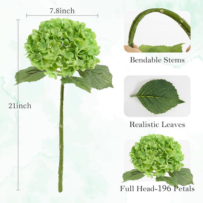3 Pcs Green Hydrangea Artificial Flowers Realistic Real Touch Latex Flower | Faux Hydrangeas Decor for Wedding Table Centerpieces Home Party Outdoor Arrangements Vase