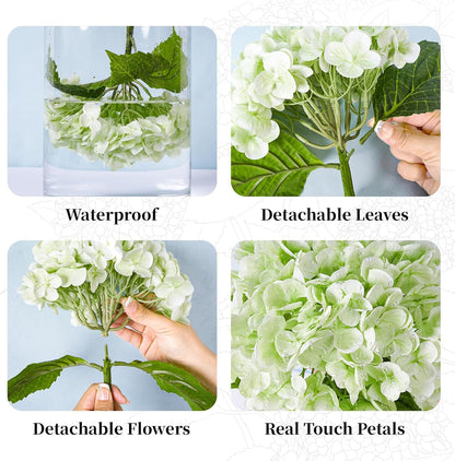3 Pcs Green Hydrangea Artificial Flowers Realistic Real Touch Latex Flower | Faux Hydrangeas Decor for Wedding Table Centerpieces Home Party Outdoor Arrangements Vase