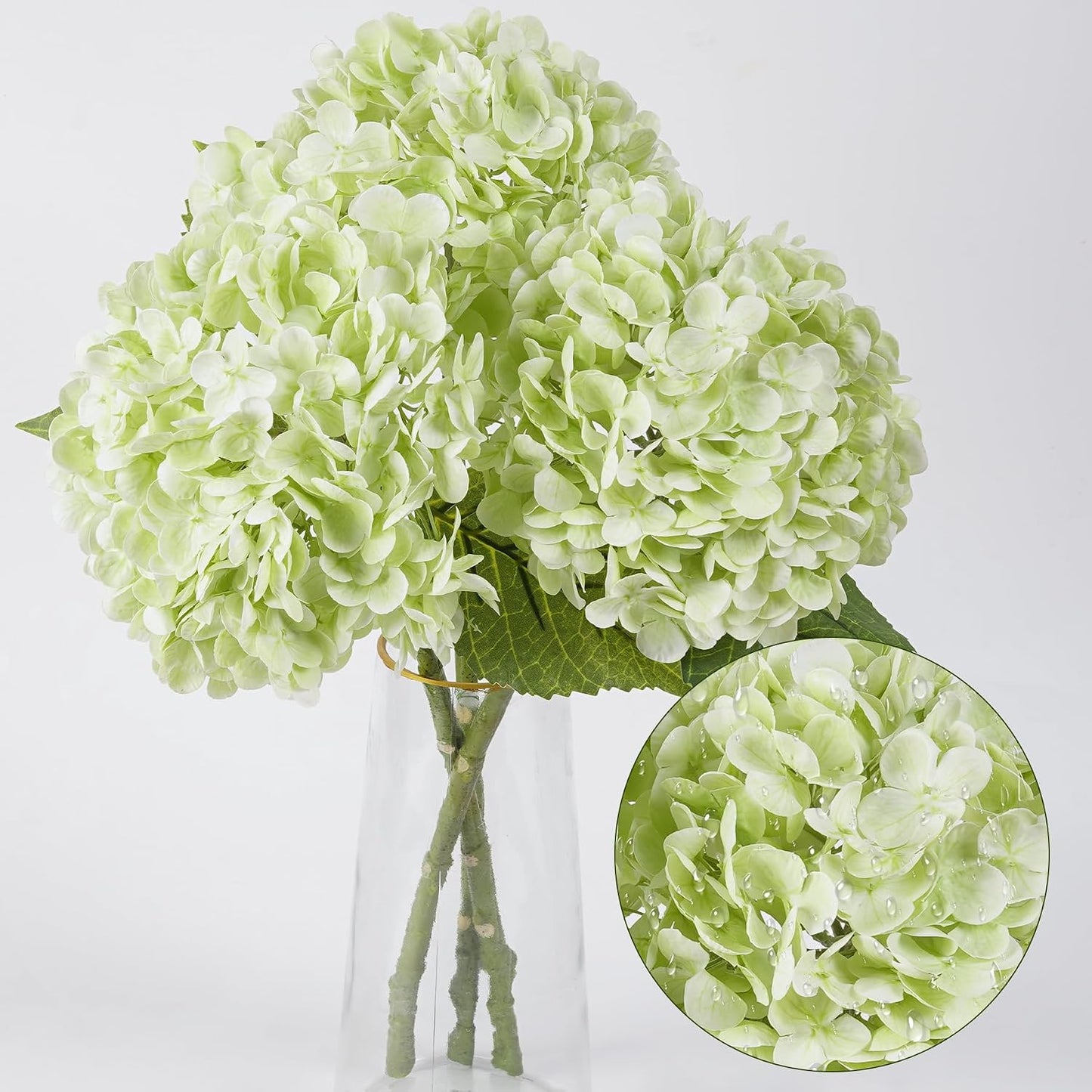 3 Pcs Green Hydrangea Artificial Flowers Realistic Real Touch Latex Flower | Faux Hydrangeas Decor for Wedding Table Centerpieces Home Party Outdoor Arrangements Vase