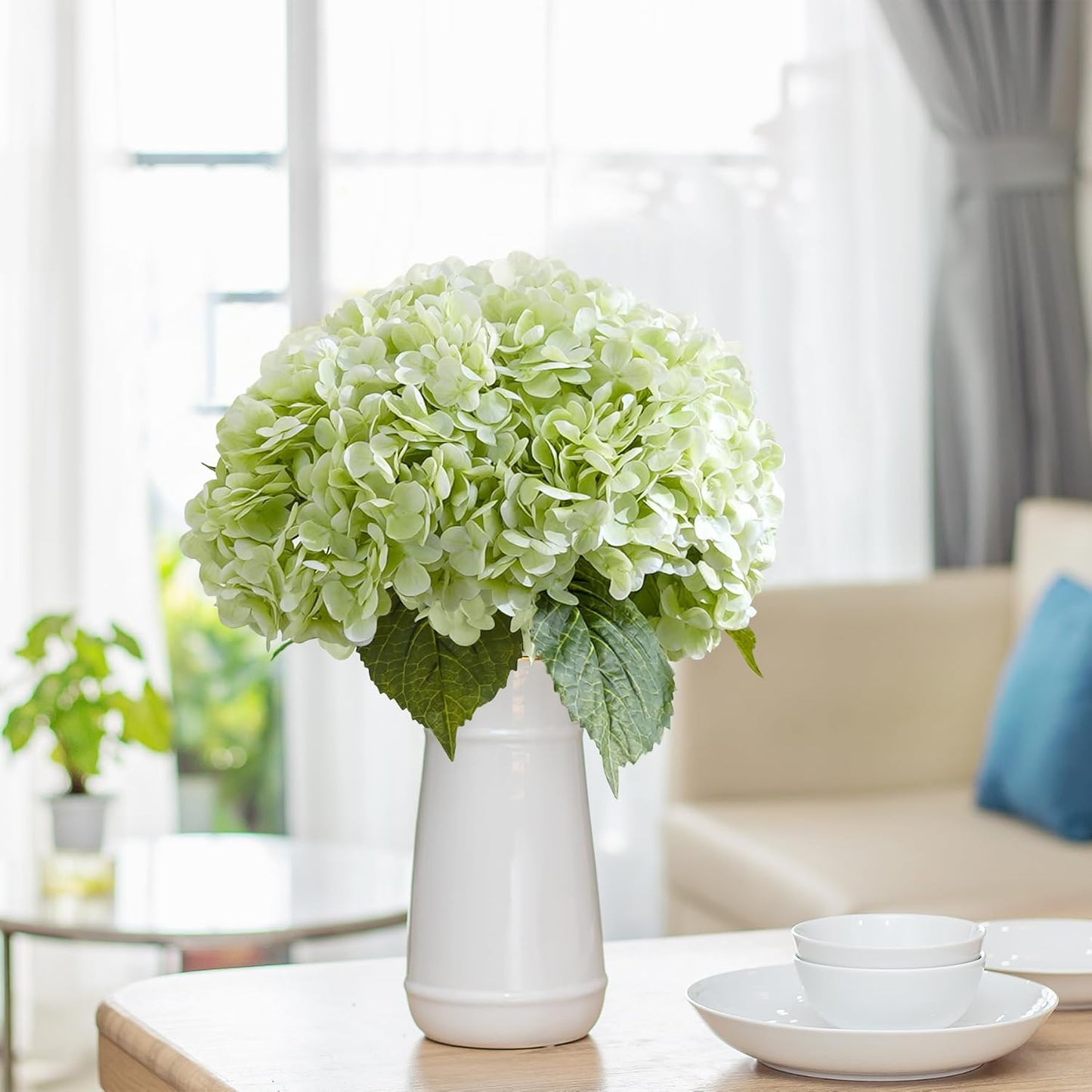 3 Pcs Green Hydrangea Artificial Flowers Realistic Real Touch Latex Flower | Faux Hydrangeas Decor for Wedding Table Centerpieces Home Party Outdoor Arrangements Vase