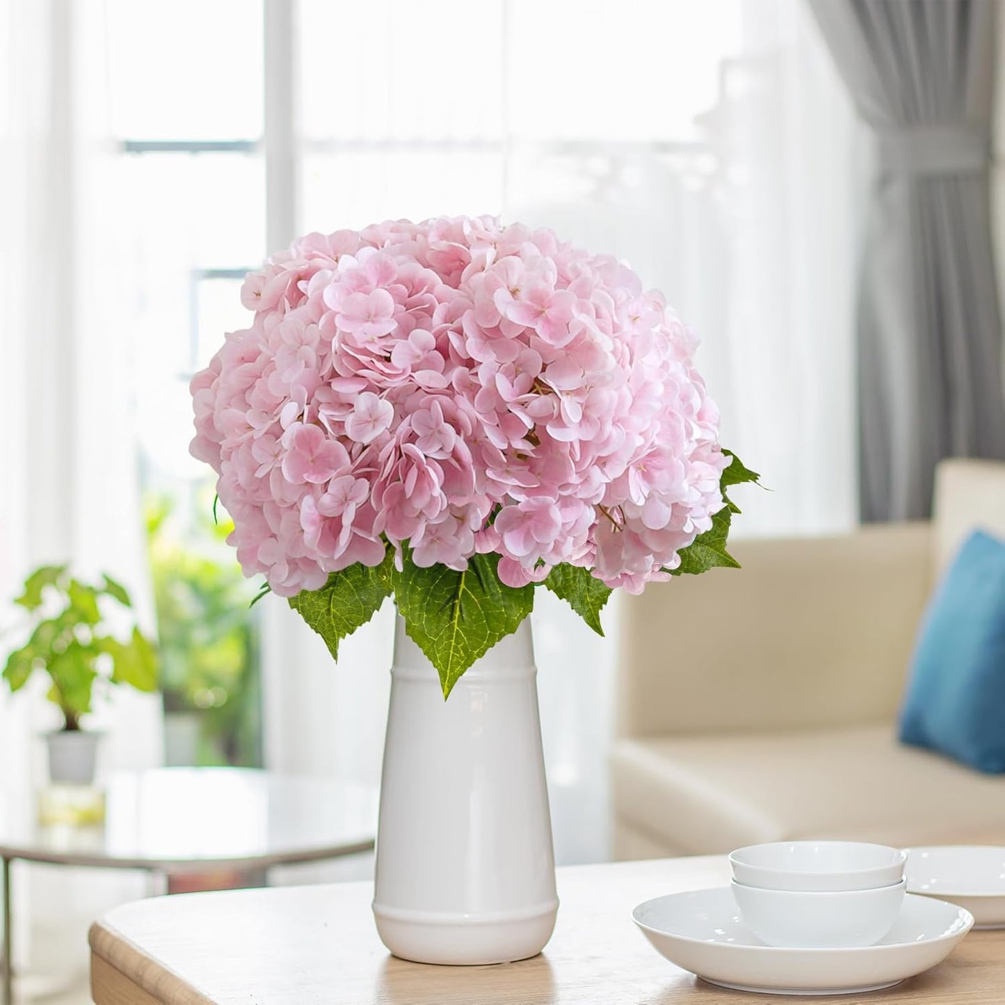 3 Pcs Green Hydrangea Artificial Flowers Realistic Real Touch Latex Flower | Faux Hydrangeas Decor for Wedding Table Centerpieces Home Party Outdoor Arrangements Vase