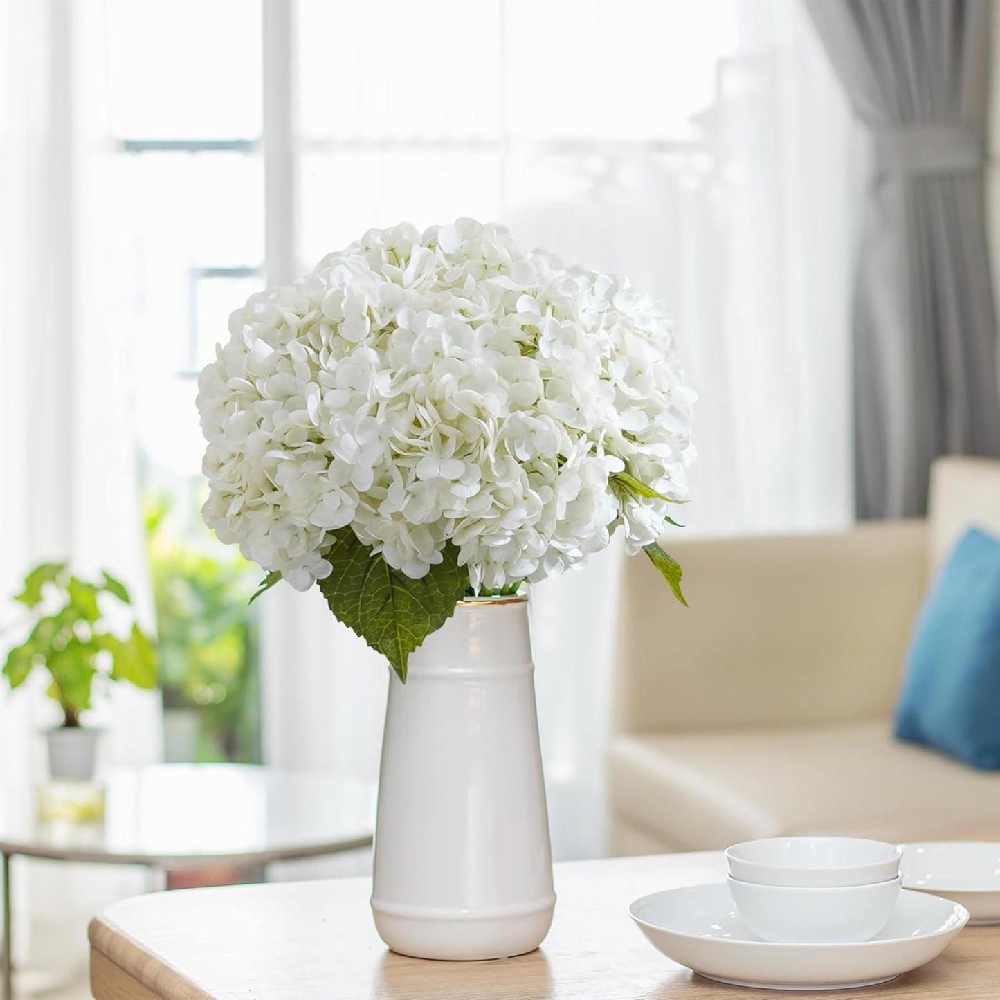 3 Pcs Green Hydrangea Artificial Flowers Realistic Real Touch Latex Flower | Faux Hydrangeas Decor for Wedding Table Centerpieces Home Party Outdoor Arrangements Vase