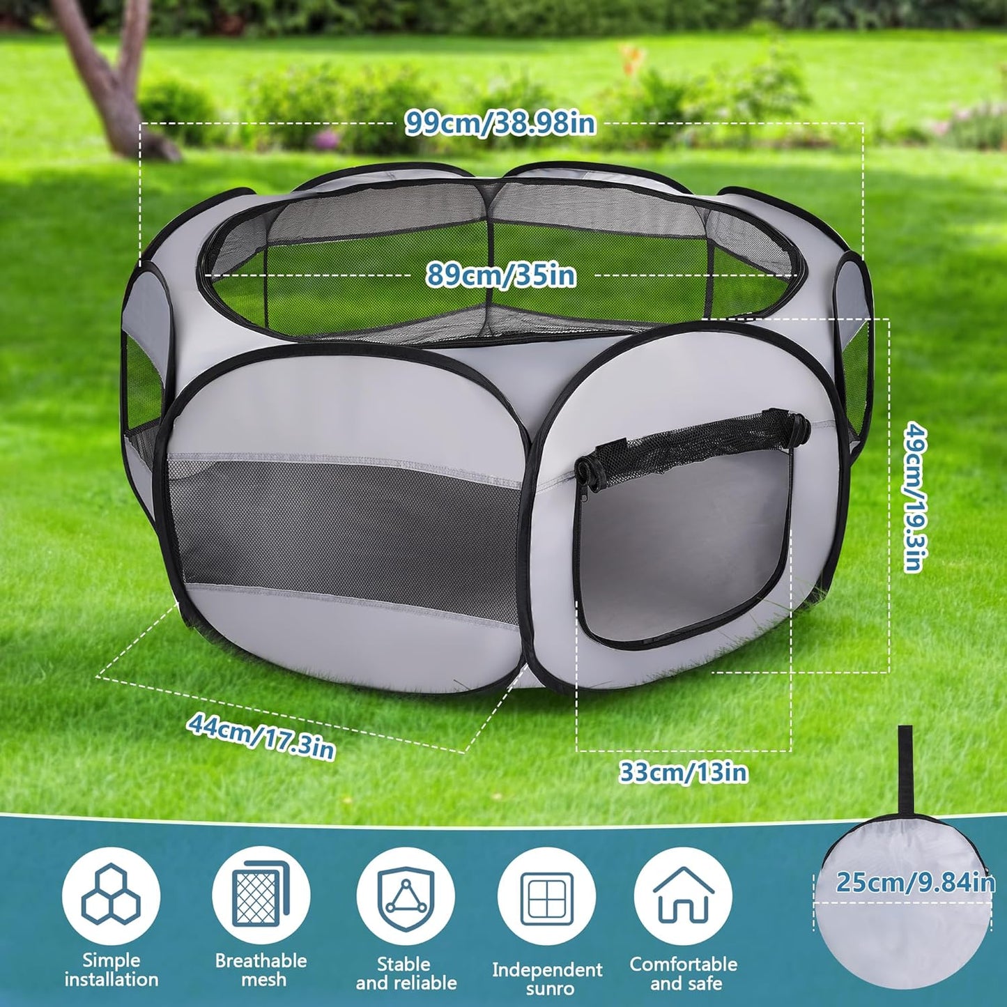 Soft Breathable Small Animal Playpen with Zipper Cover - Portable Rabbit/Bunny Pen & Chick Brooder Box, Lightweight Enclosure for Puppy/Kitten/Guinea Pig/Hamster/Chinchillas (Indoor & Outdoor Use)