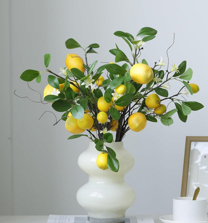 Artificial Lemon Branches, 8 Head Fake Lemons Stems, Faux Lemon Branches for Vase, Lemon Themed Picks for Room Kitchen Office Outdoor and Party Decoration