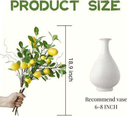 Artificial Lemon Branches, 8 Head Fake Lemons Stems, Faux Lemon Branches for Vase, Lemon Themed Picks for Room Kitchen Office Outdoor and Party Decoration