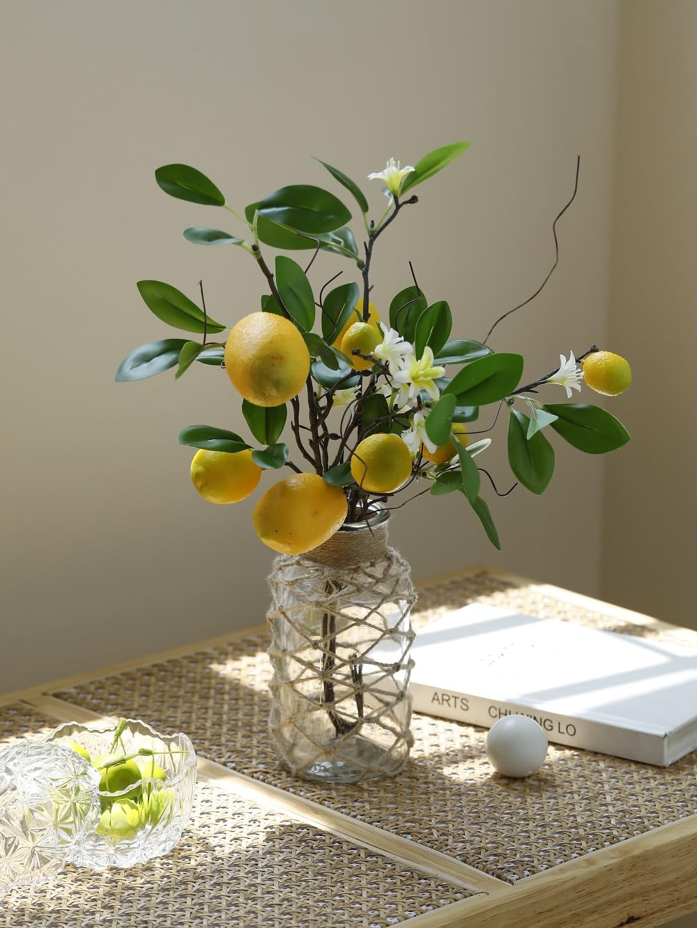 Artificial Lemon Branches, 8 Head Fake Lemons Stems, Faux Lemon Branches for Vase, Lemon Themed Picks for Room Kitchen Office Outdoor and Party Decoration