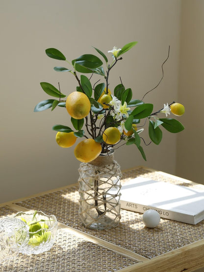 Artificial Lemon Branches, 8 Head Fake Lemons Stems, Faux Lemon Branches for Vase, Lemon Themed Picks for Room Kitchen Office Outdoor and Party Decoration