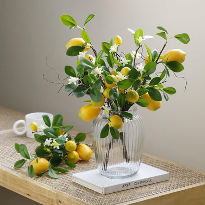 Artificial Lemon Branches, 8 Head Fake Lemons Stems, Faux Lemon Branches for Vase, Lemon Themed Picks for Room Kitchen Office Outdoor and Party Decoration