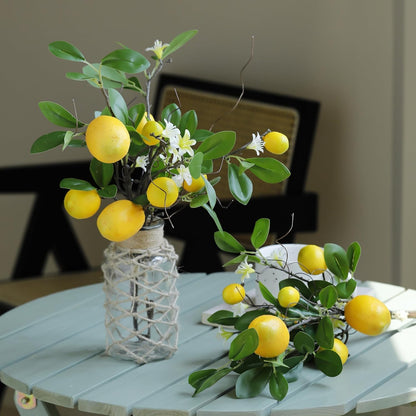 Artificial Lemon Branches, 8 Head Fake Lemons Stems, Faux Lemon Branches for Vase, Lemon Themed Picks for Room Kitchen Office Outdoor and Party Decoration