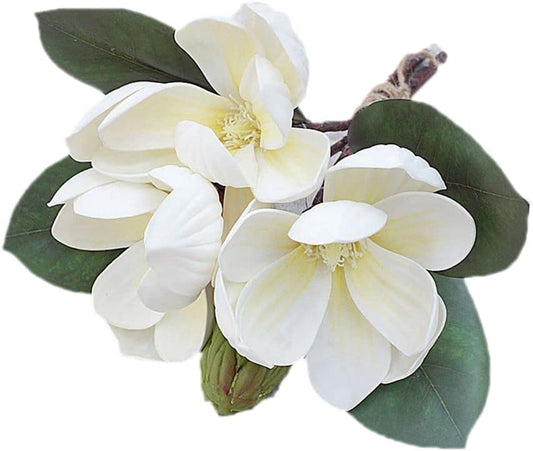 3Pcs Artificial Magnolia Flowers, 11 inch,White Silk Artificial Magnolia Flowers Decoration Bouquet,L,for Wedding Party Home