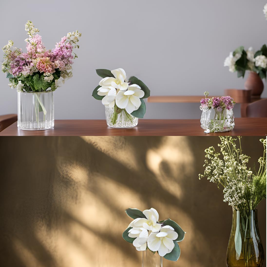 3Pcs Artificial Magnolia Flowers, 11 inch,White Silk Artificial Magnolia Flowers Decoration Bouquet,L,for Wedding Party Home
