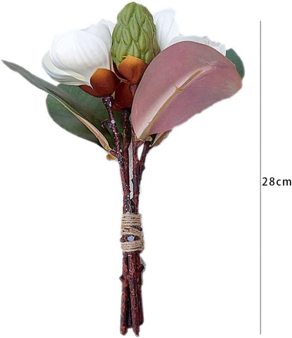 3Pcs Artificial Magnolia Flowers, 11 inch,White Silk Artificial Magnolia Flowers Decoration Bouquet,L,for Wedding Party Home