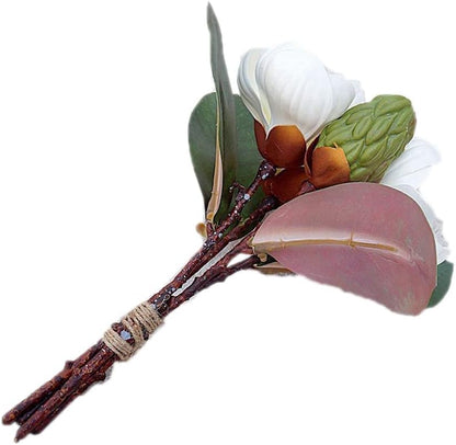 3Pcs Artificial Magnolia Flowers, 11 inch,White Silk Artificial Magnolia Flowers Decoration Bouquet,L,for Wedding Party Home