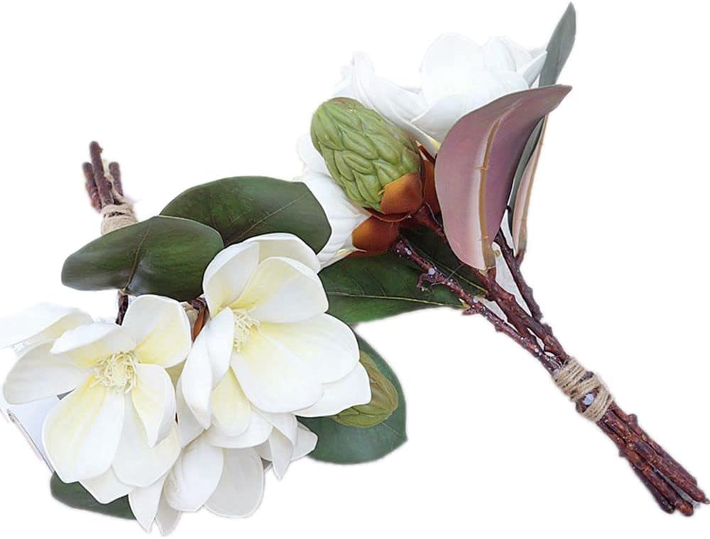 3Pcs Artificial Magnolia Flowers, 11 inch,White Silk Artificial Magnolia Flowers Decoration Bouquet,L,for Wedding Party Home