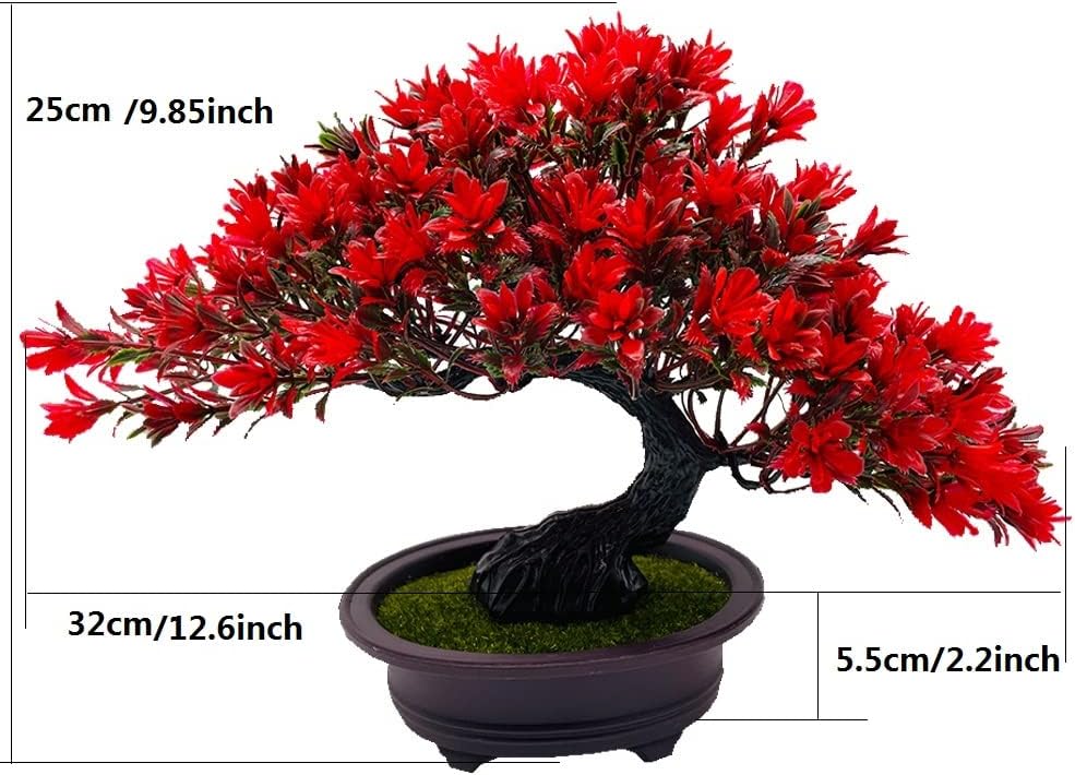 Artificial Plants & Greenery Fake Plants Plastic Artificial Bonsai Tree, Red Bonsai Tree Faux Juniper for Home Bedroom Living Room Office Desk Bookshelf Farmhouse Decor Zen Garden Decorations