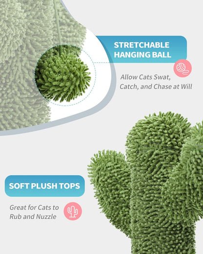 Cactus Cat Scratching Post for Small Indoor Cats & Kittens, 21.7" | Natural Sisal Rope Cat Scratcher with Stable Base and Plush Ball for Kittens to Scratch, Play and Develop Healthy Habits