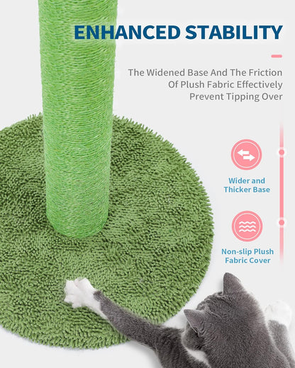 Cactus Cat Scratching Post for Small Indoor Cats & Kittens, 21.7" | Natural Sisal Rope Cat Scratcher with Stable Base and Plush Ball for Kittens to Scratch, Play and Develop Healthy Habits