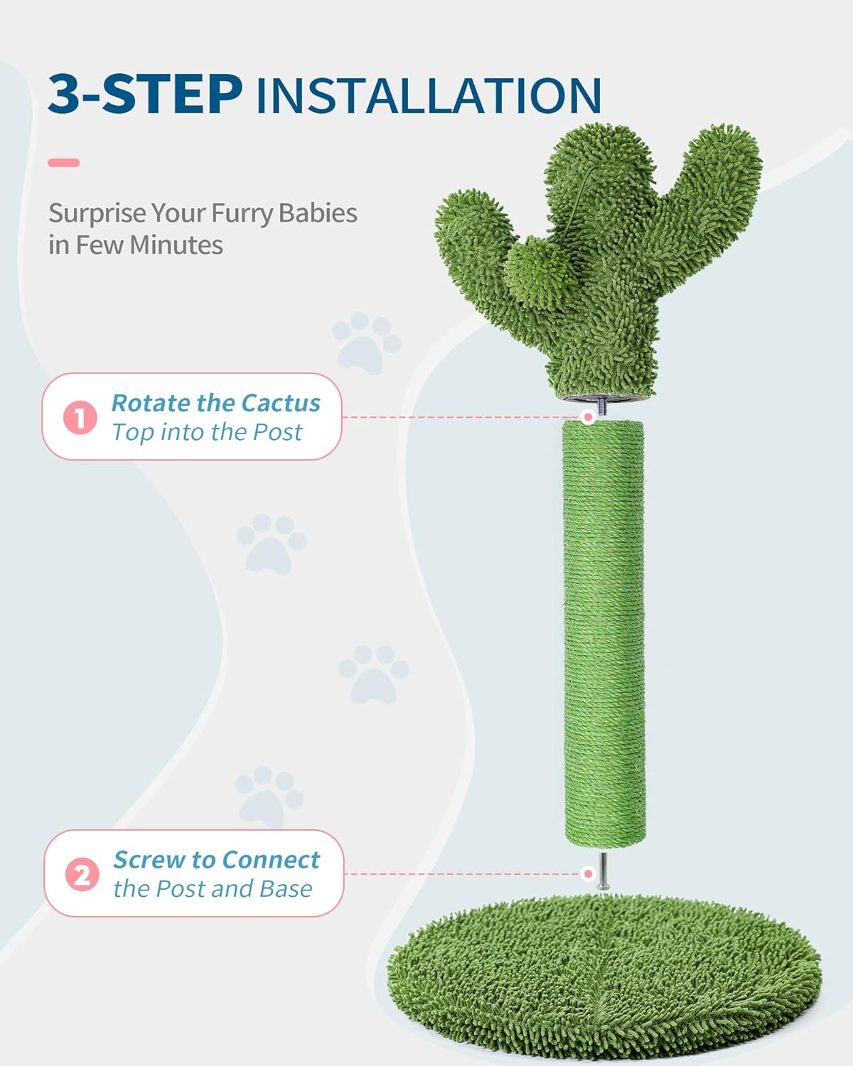 Cactus Cat Scratching Post for Small Indoor Cats & Kittens, 21.7" | Natural Sisal Rope Cat Scratcher with Stable Base and Plush Ball for Kittens to Scratch, Play and Develop Healthy Habits