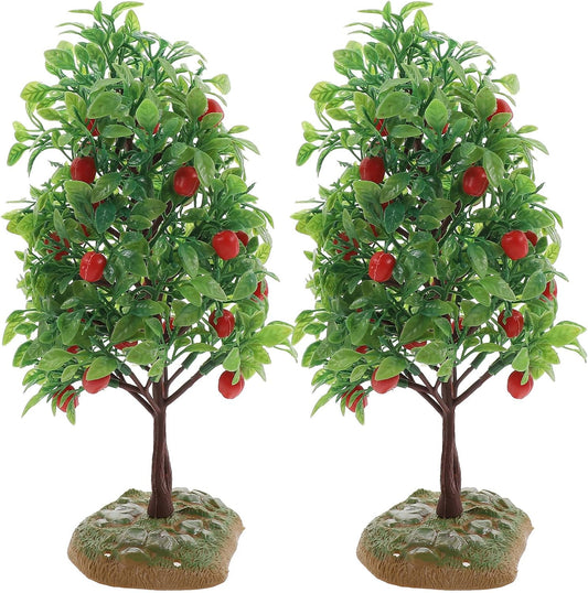 2Pcs Artificial Tree Model - Miniature Fruit Trees for Micro Landscape, Dollhouse, Sand Table Scenery Decor