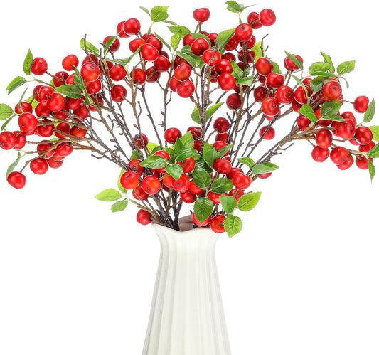 12 Pcs Artificial Fake Apple Branches 21.65 Inches Realistic Faux Berry Stems Fall Decorations for Home Fake Fruit Plant for Vase Filler Centerpieces Harvest Decorations(Vibrant Color)
