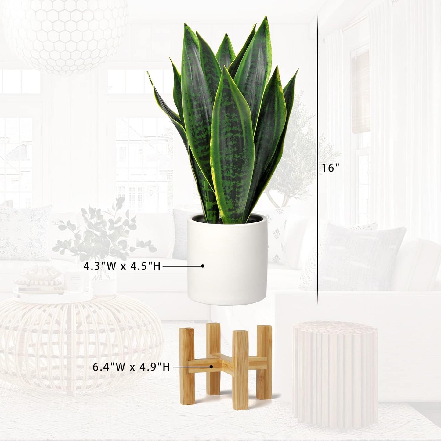 Fake Snake Plant 16" Faux Potted Plant Artificial Snake Plant with White Ceramic Pot Sansevieria Plant Perfect for House Modern Living Room Office Housewarming Gift Indoor Decor