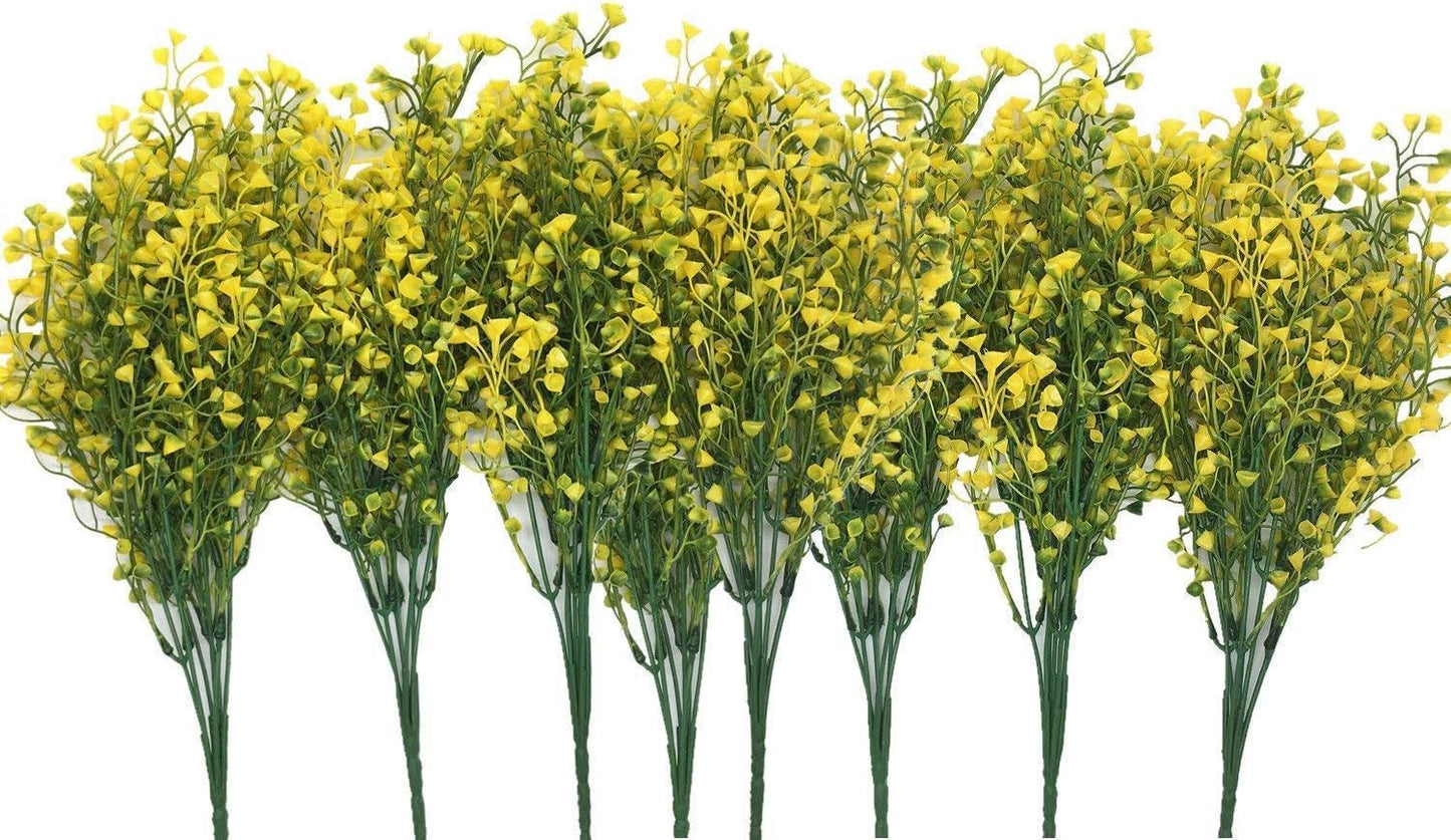 Artificial Shrubs Bushes, Plastic Wheat Grass Green Leaves Fake Plants for Indoor Outdoor Home Garden Verandah Kitchen Office Wedding Arrangements Christmas Decoration 8 Pack