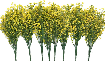 Artificial Shrubs Bushes, Plastic Wheat Grass Green Leaves Fake Plants for Indoor Outdoor Home Garden Verandah Kitchen Office Wedding Arrangements Christmas Decoration 8 Pack