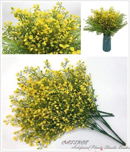Artificial Shrubs Bushes, Plastic Wheat Grass Green Leaves Fake Plants for Indoor Outdoor Home Garden Verandah Kitchen Office Wedding Arrangements Christmas Decoration 8 Pack