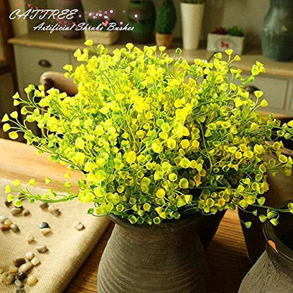 Artificial Shrubs Bushes, Plastic Wheat Grass Green Leaves Fake Plants for Indoor Outdoor Home Garden Verandah Kitchen Office Wedding Arrangements Christmas Decoration 8 Pack
