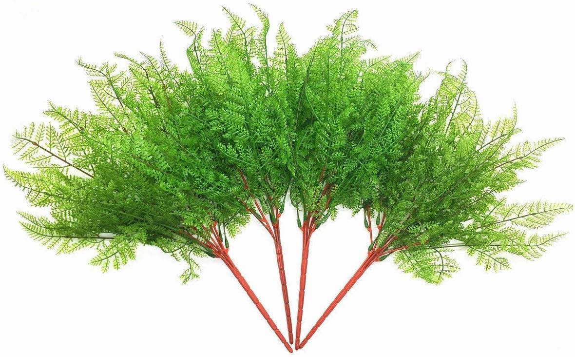 Artificial Shrubs Bushes, Plastic Wheat Grass Green Leaves Fake Plants for Indoor Outdoor Home Garden Verandah Kitchen Office Wedding Arrangements Christmas Decoration 8 Pack