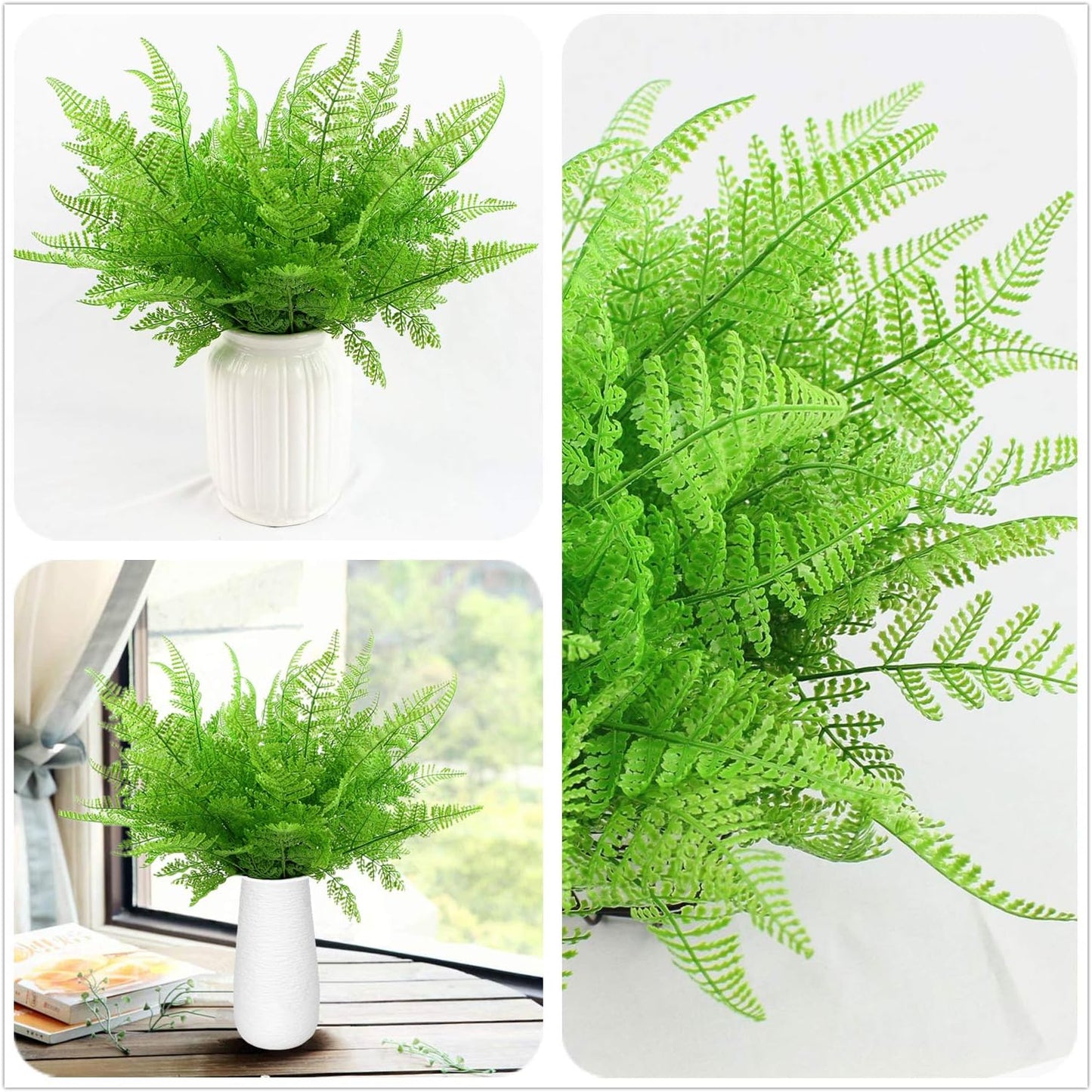 Artificial Shrubs Bushes, Plastic Wheat Grass Green Leaves Fake Plants for Indoor Outdoor Home Garden Verandah Kitchen Office Wedding Arrangements Christmas Decoration 8 Pack