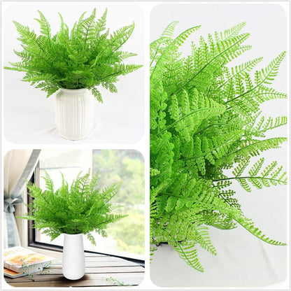 Artificial Shrubs Bushes, Plastic Wheat Grass Green Leaves Fake Plants for Indoor Outdoor Home Garden Verandah Kitchen Office Wedding Arrangements Christmas Decoration 8 Pack