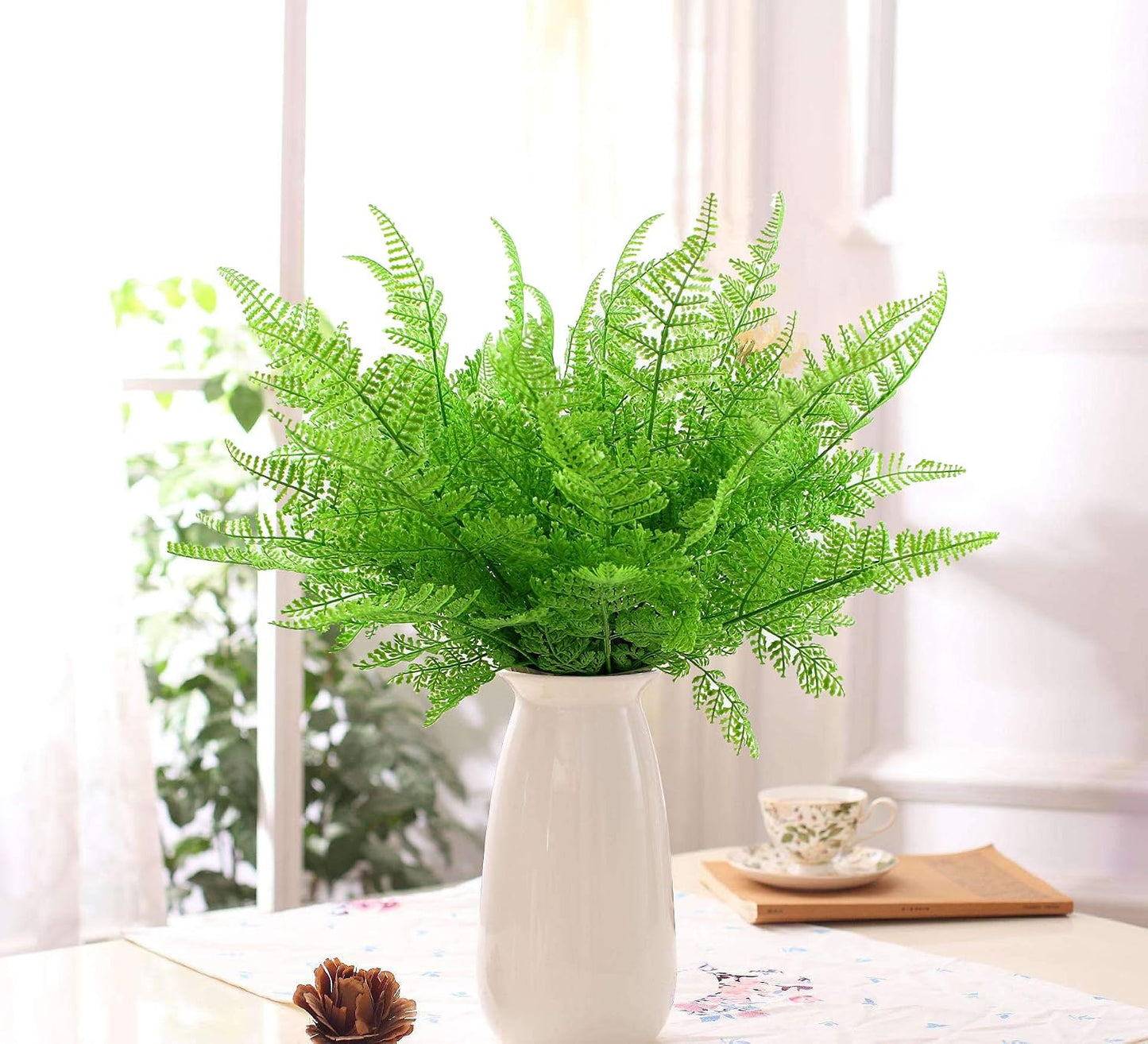 Artificial Shrubs Bushes, Plastic Wheat Grass Green Leaves Fake Plants for Indoor Outdoor Home Garden Verandah Kitchen Office Wedding Arrangements Christmas Decoration 8 Pack