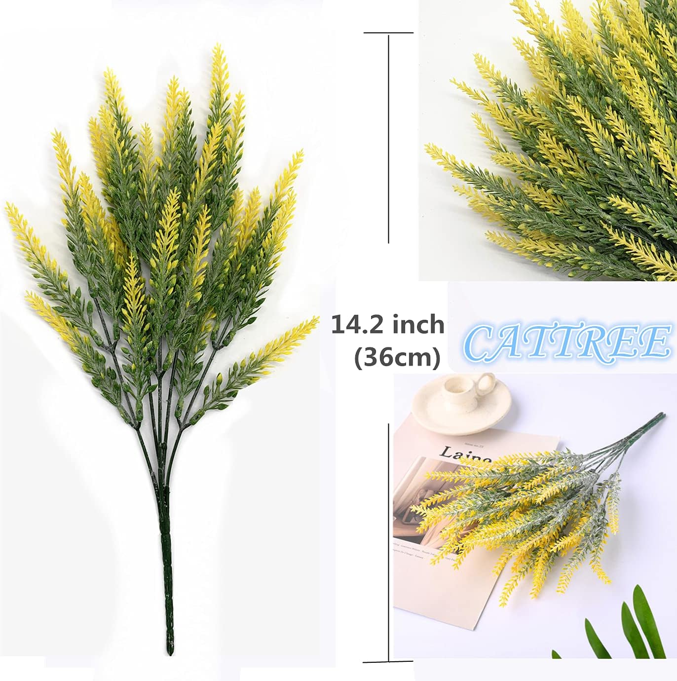 Artificial Shrubs Bushes, Plastic Wheat Grass Green Leaves Fake Plants for Indoor Outdoor Home Garden Verandah Kitchen Office Wedding Arrangements Christmas Decoration 8 Pack