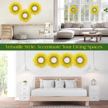 4 Pcs 14 Inch Forsythia Wreath Set Artificial Yellow Spring Summer Wreath for Front Door Porch Wall Decor, Farmhouse Rustic Home Mother's Day Wedding Gift