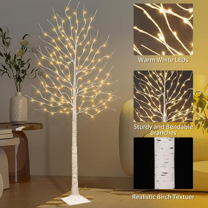3Pack Lighted Birch Tree with 144 Warm White Lights, 8 Modes Prelit White Artificial Christmas Trees with Timer for Holiday Indoor Outdoor Decor Garden Wedding Party Bedroom Decoration(4, 5, 6FT)