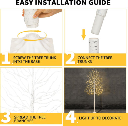 3Pack Lighted Birch Tree with 144 Warm White Lights, 8 Modes Prelit White Artificial Christmas Trees with Timer for Holiday Indoor Outdoor Decor Garden Wedding Party Bedroom Decoration(4, 5, 6FT)