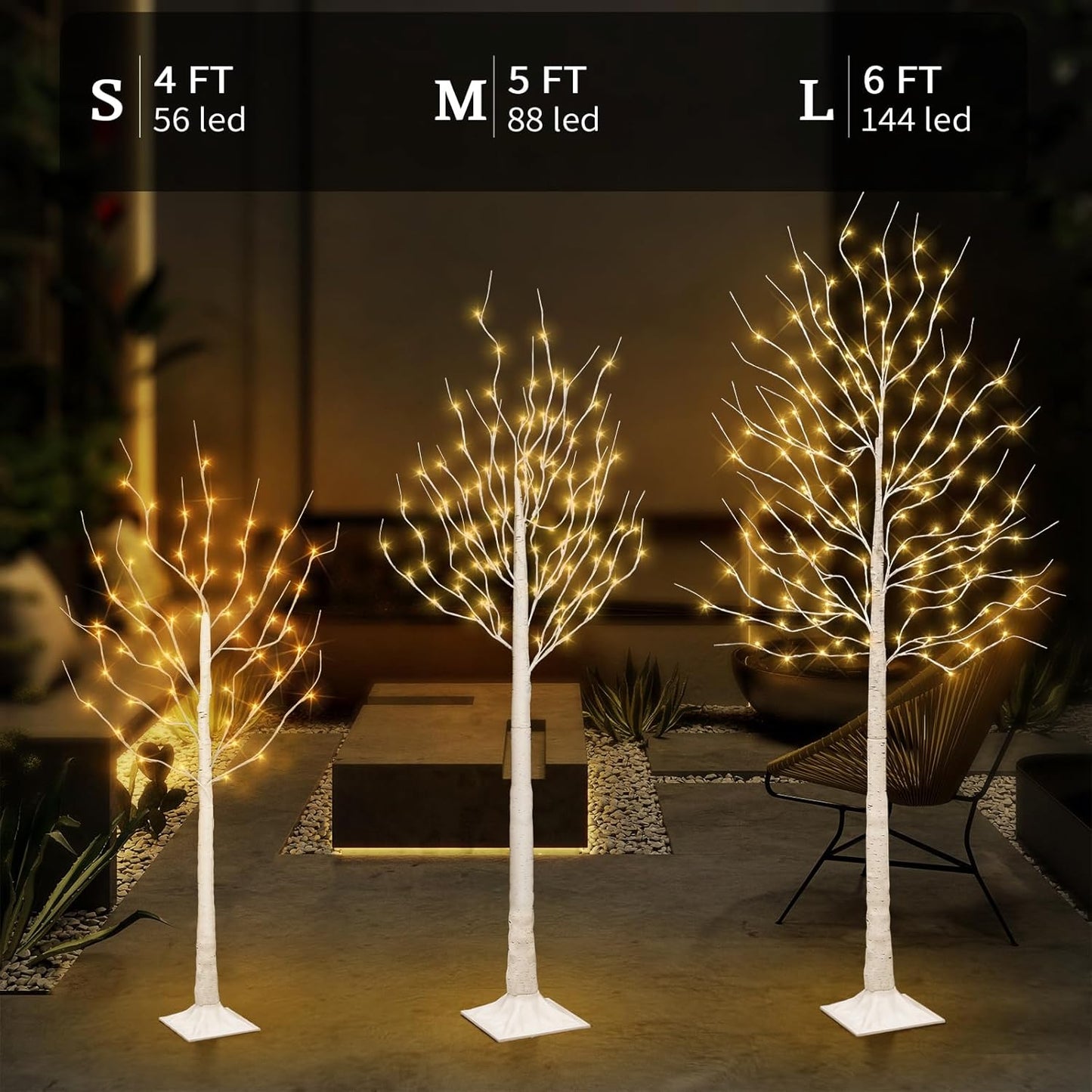 3Pack Lighted Birch Tree with 144 Warm White Lights, 8 Modes Prelit White Artificial Christmas Trees with Timer for Holiday Indoor Outdoor Decor Garden Wedding Party Bedroom Decoration(4, 5, 6FT)