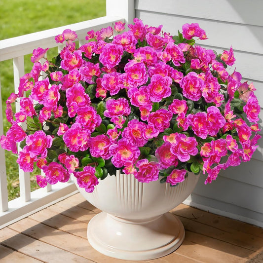 4 Bundles Artificial Camellia Flowers for Outdoors, Fuchsia