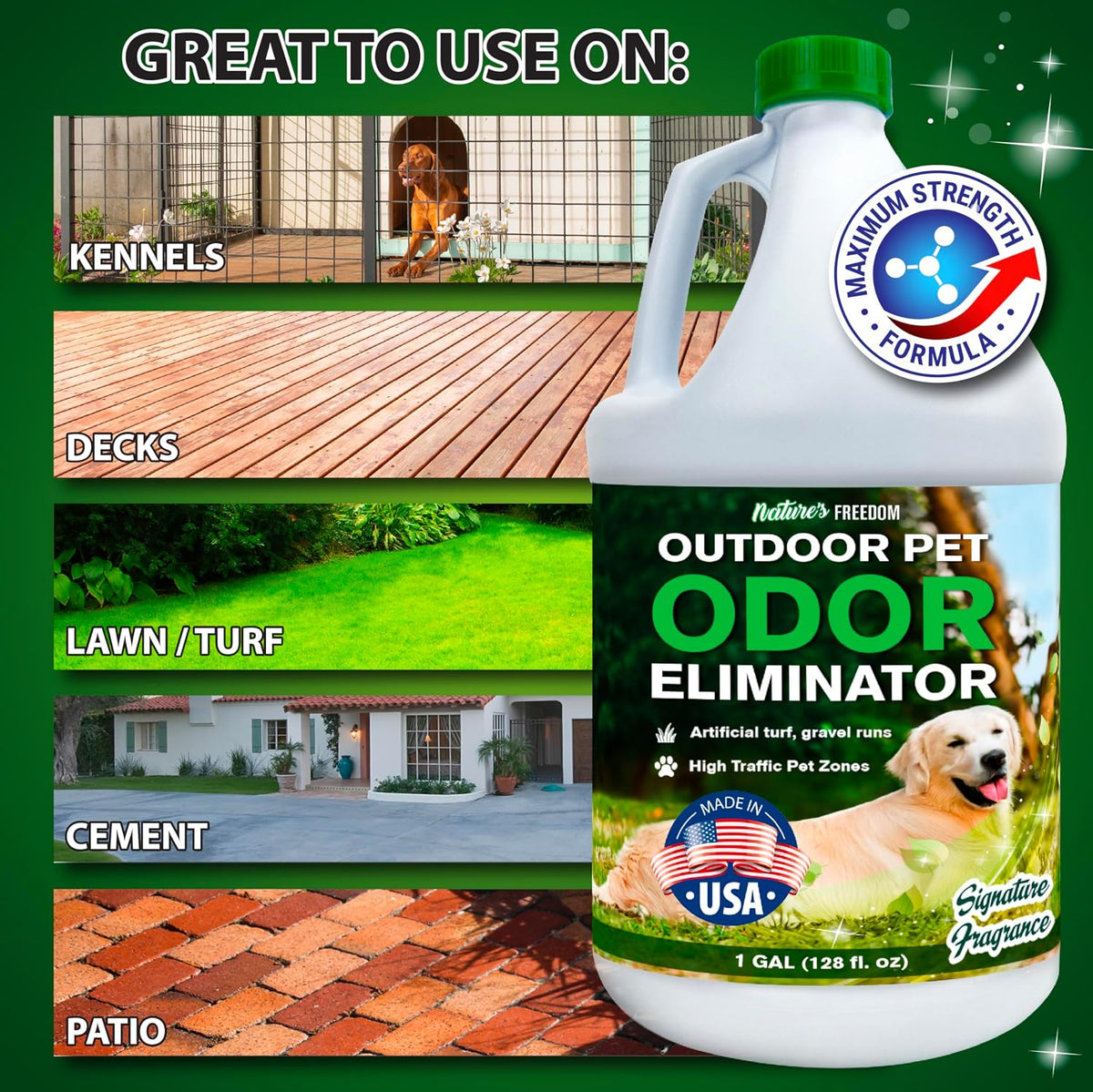 Concentrated Enzymes Outdoor Odor Eliminator, Turf and Yard Cleaner for Pet Urine, Deodorizer for Dog & Cat Waste & Smells, Makes 5 to 64 Gallons, Use on Grass, Patios, Kennels