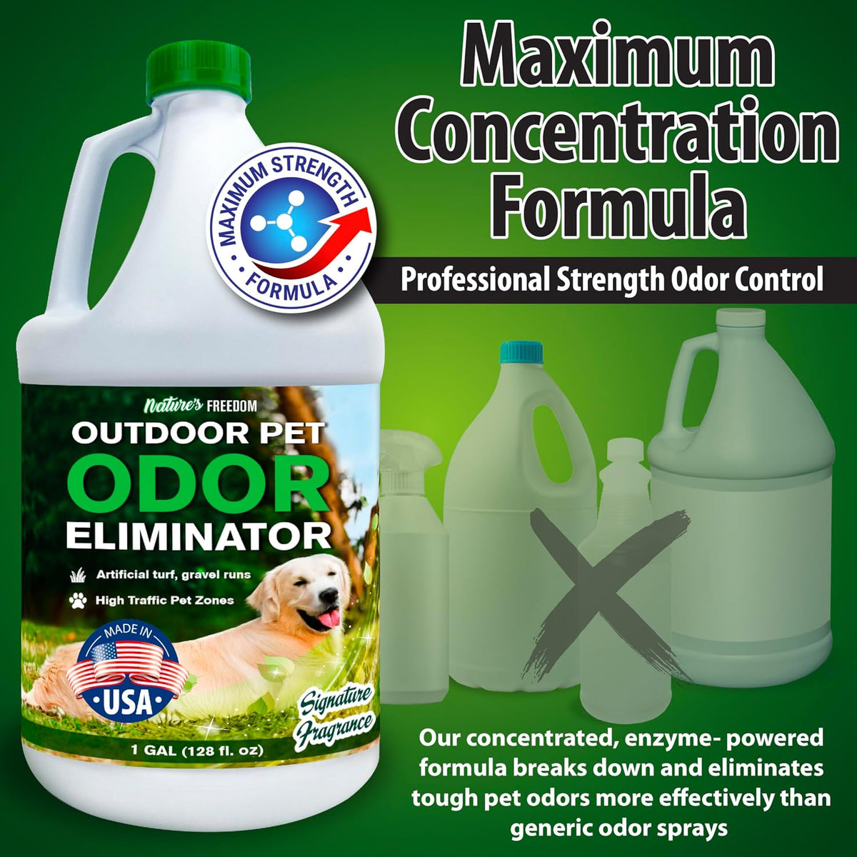 Concentrated Enzymes Outdoor Odor Eliminator, Turf and Yard Cleaner for Pet Urine, Deodorizer for Dog & Cat Waste & Smells, Makes 5 to 64 Gallons, Use on Grass, Patios, Kennels