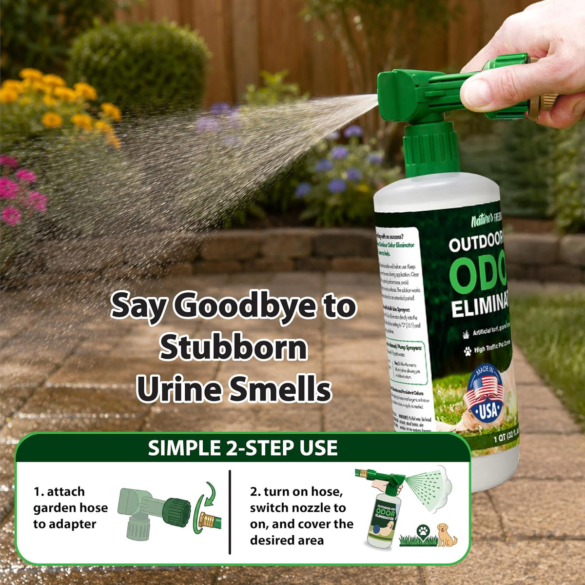 Concentrated Enzymes Outdoor Odor Eliminator, Turf and Yard Cleaner for Pet Urine, Deodorizer for Dog & Cat Waste & Smells, Makes 5 to 64 Gallons, Use on Grass, Patios, Kennels