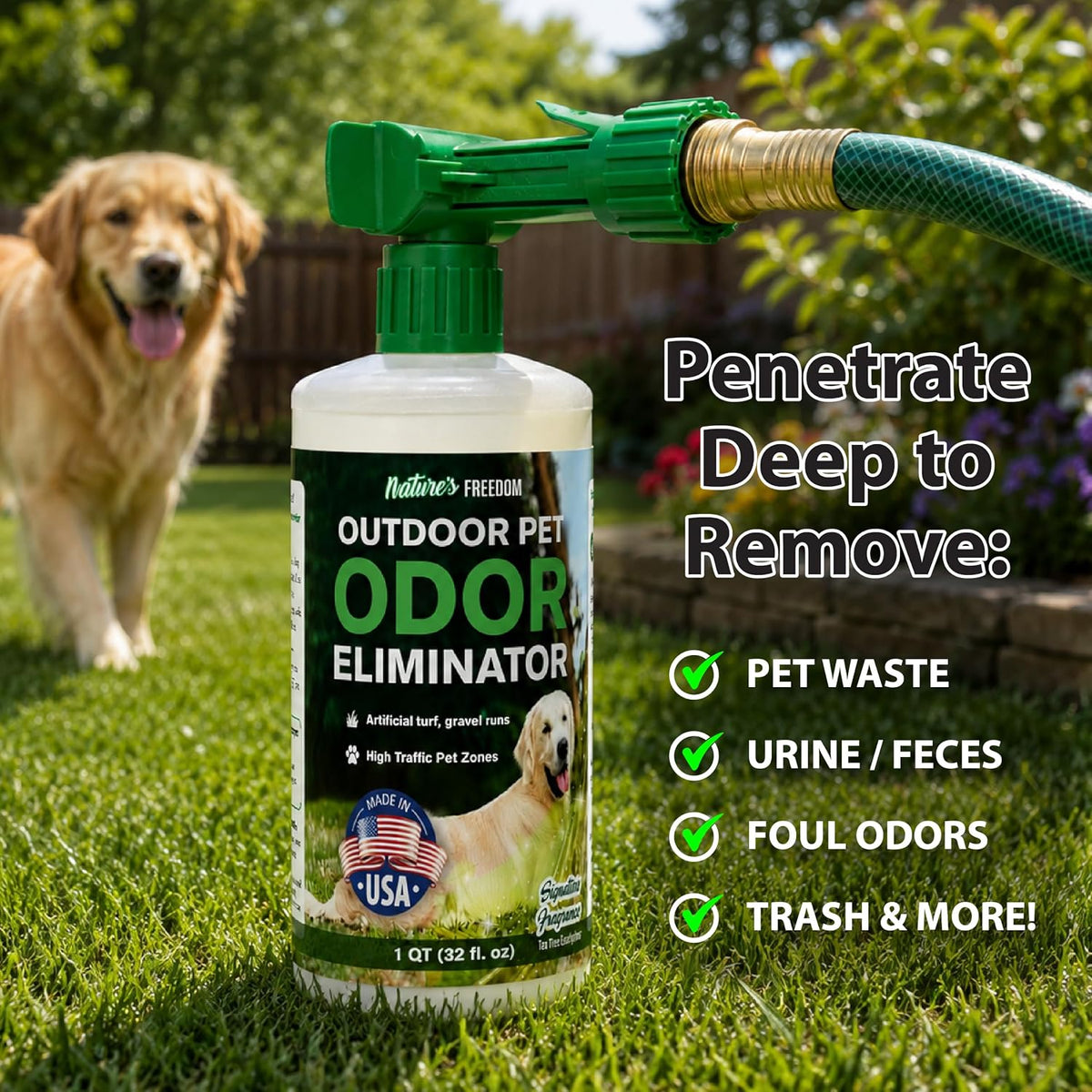 Concentrated Enzymes Outdoor Odor Eliminator, Turf and Yard Cleaner for Pet Urine, Deodorizer for Dog & Cat Waste & Smells, Makes 5 to 64 Gallons, Use on Grass, Patios, Kennels