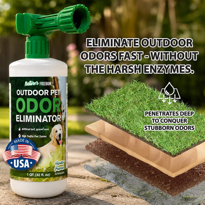 Concentrated Enzymes Outdoor Odor Eliminator, Turf and Yard Cleaner for Pet Urine, Deodorizer for Dog & Cat Waste & Smells, Makes 5 to 64 Gallons, Use on Grass, Patios, Kennels