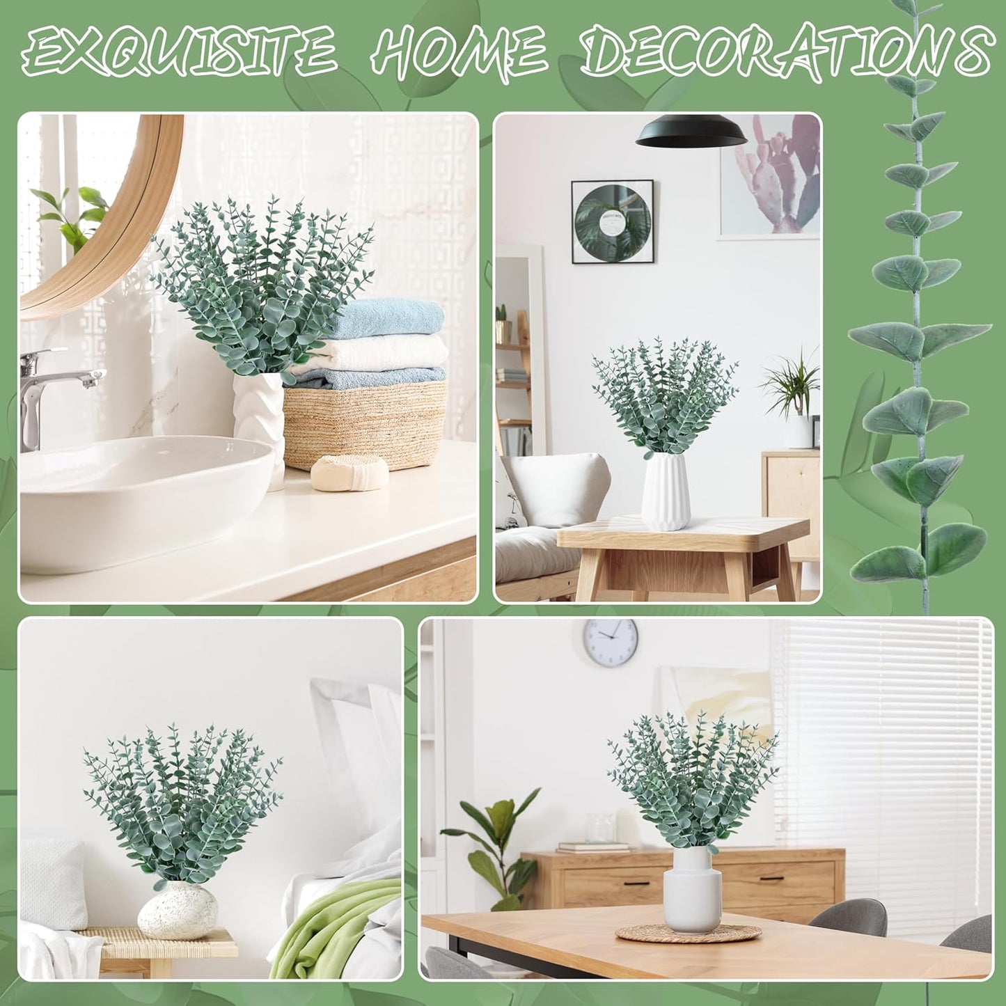 200 Pcs 5 Kinds Mixed Artificial Eucalyptus Leaves Stems Bulk Babys Breath Eucalyptus Bundle Faux Plants Greenery for DIY Bouquets Floral Arrangement Wedding Engagement Party Decor